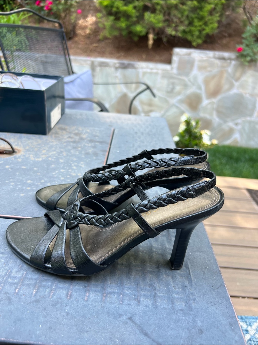 Unisa Black Braided Slingback Heels